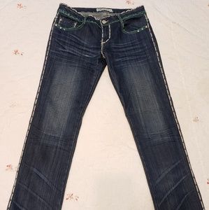 Green & white accent jeans